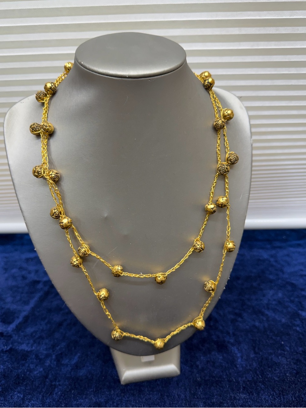 Vintage Long Gold Tone Beaded Lightweight Necklace